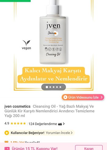 jven cosmetics Yağ Bazlı Makyaj Temizleme Yağı 200 ml. 2adet var