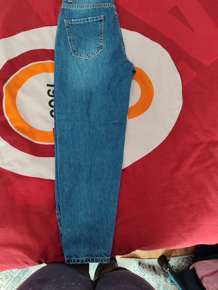 Renkli Mavi Bol Kesim Kadın Kot Pantolon - Görsel 3