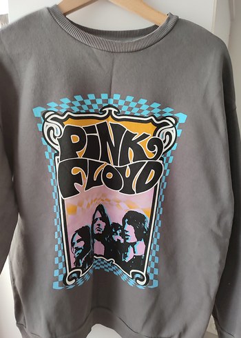 Gri Pembe Floyd Baskılı Rock Punk Sweatshirt - Görsel 2