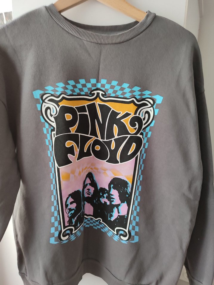 Gri Pembe Floyd Baskılı Rock Punk Sweatshirt - Görsel 2