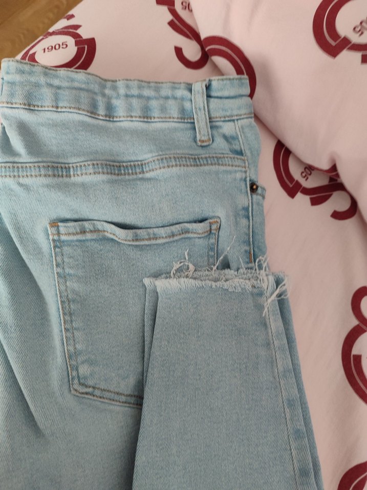 Kadın Mavi Pastel Renkli Düğmeli Denim Pantolon - Görsel 3