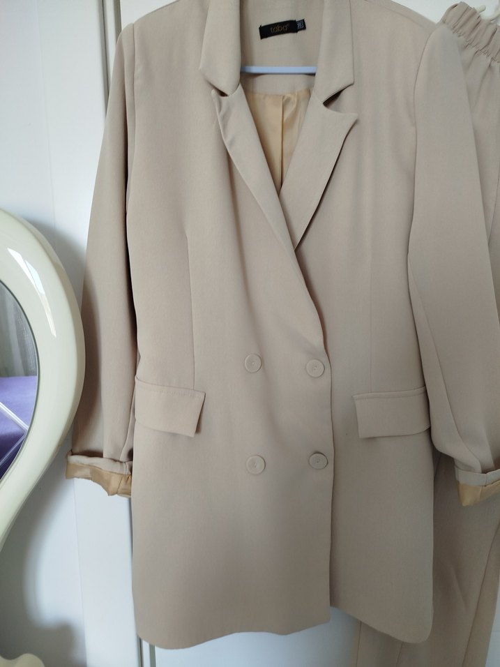 Bej Kadın Midi Blazer Takım - Görsel 3