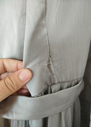 Uzun Kol Drapeli Bej Vintage Elbise - Görsel 2