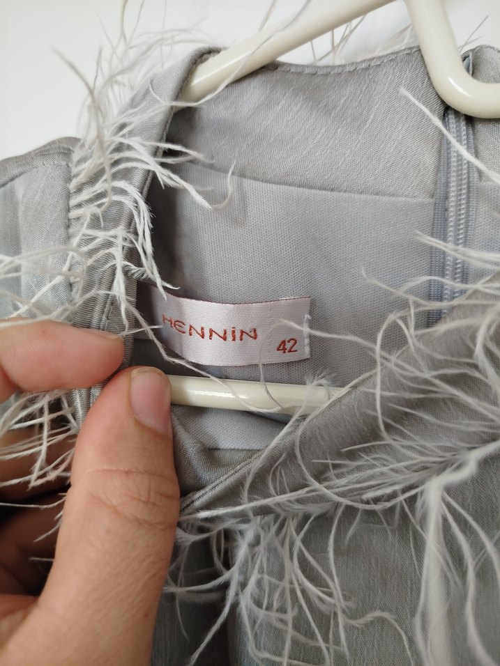 Uzun Kol Drapeli Bej Vintage Elbise - Görsel 3