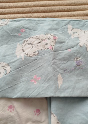 Mavi Pastel Kedi Desenli Keten Çocuk Uyku Seti - Görsel 3