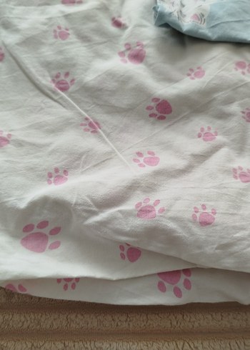 Mavi Pastel Kedi Desenli Keten Çocuk Uyku Seti - Görsel 2