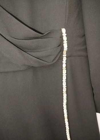 Uzun Kollu Siyah Nakışlı Uzun Abiye Elbise - Görsel 7