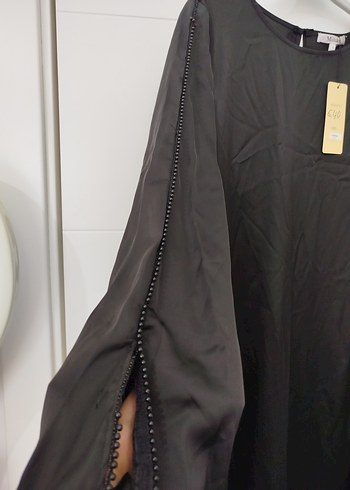 Siyah Uzun Kollu Salaş  ithal saten Kadın Elbise - Görsel 2