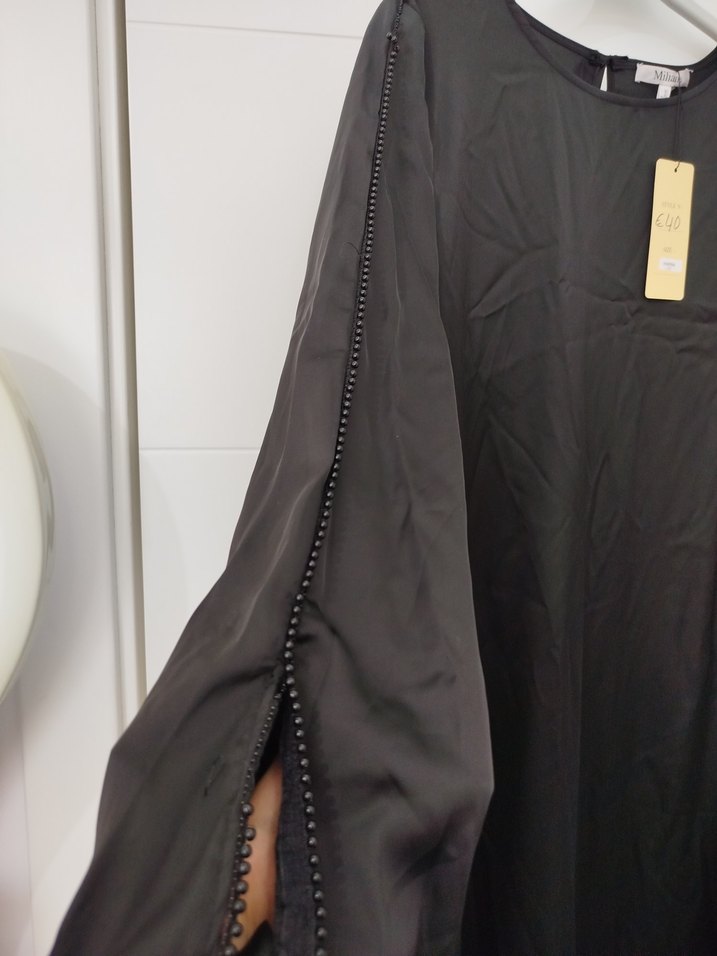 Siyah Uzun Kollu Salaş  ithal saten Kadın Elbise - Görsel 2