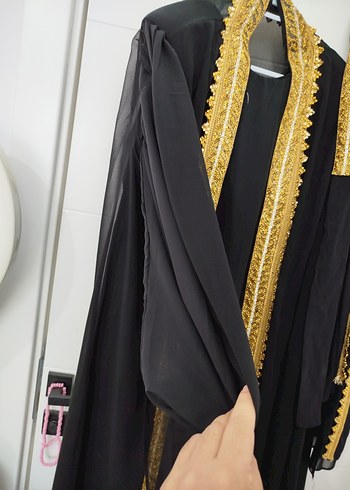 Kadın Siyah Uzun yöresel abaya Elbisesi Altın İşlemeli - Görsel 4