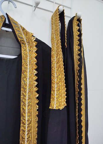 Kadın Siyah Uzun yöresel abaya Elbisesi Altın İşlemeli - Görsel 6