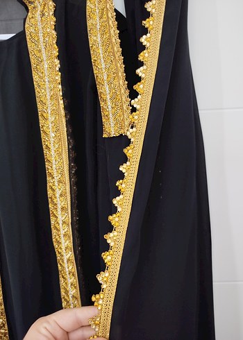 Kadın Siyah Uzun yöresel abaya Elbisesi Altın İşlemeli - Görsel 7
