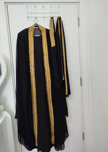 Kadın Siyah Uzun yöresel abaya Elbisesi Altın İşlemeli - Görsel 2