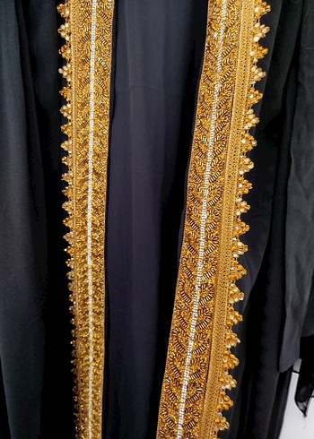 Kadın Siyah Uzun yöresel abaya Elbisesi Altın İşlemeli - Görsel 3