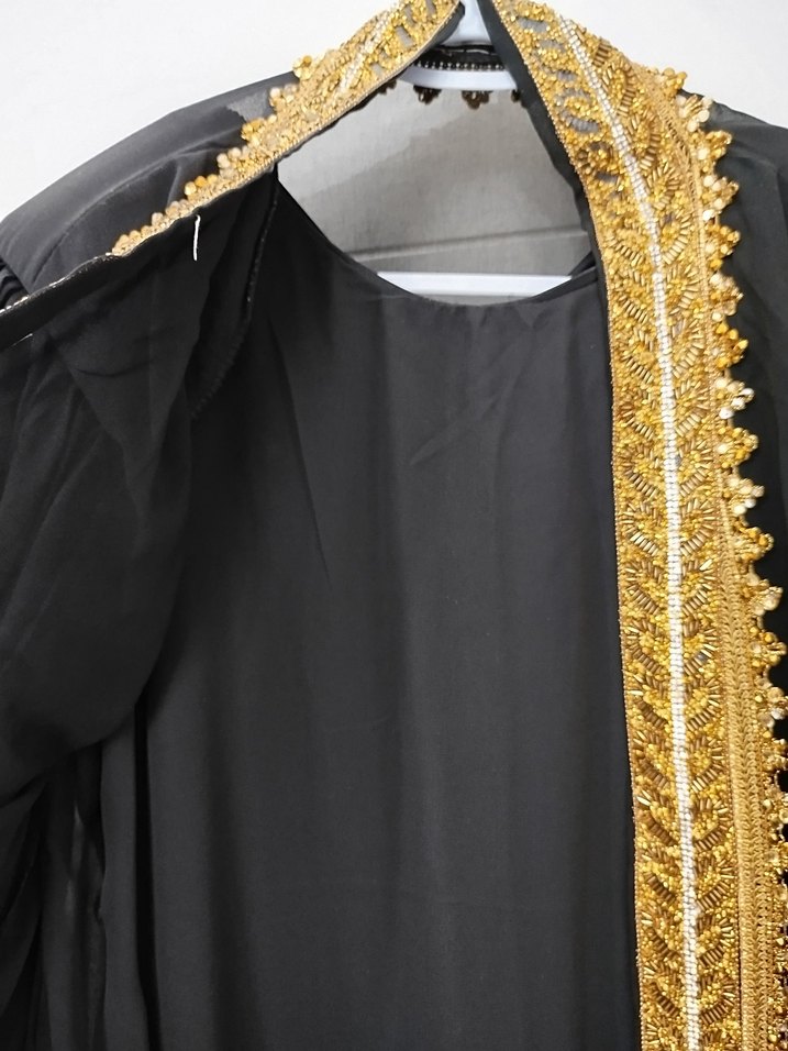 Kadın Siyah Uzun yöresel abaya Elbisesi Altın İşlemeli - Görsel 5