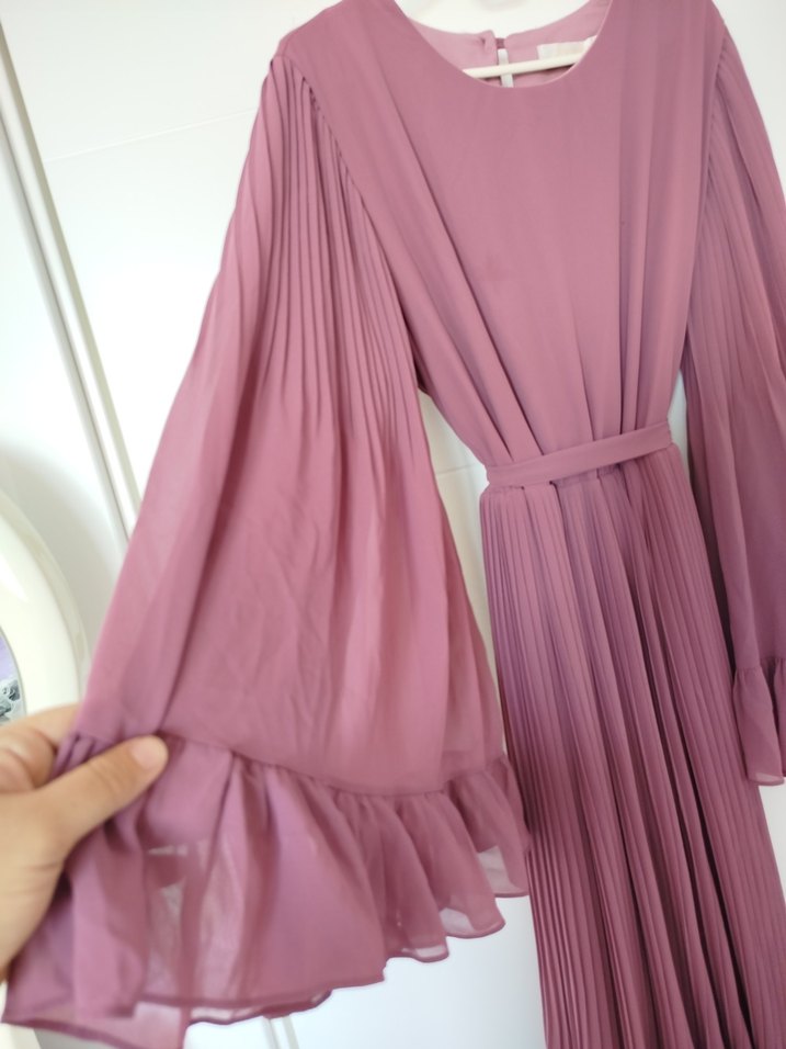 Mor Pililseli Uzun Kadın Elbise - Görsel 2