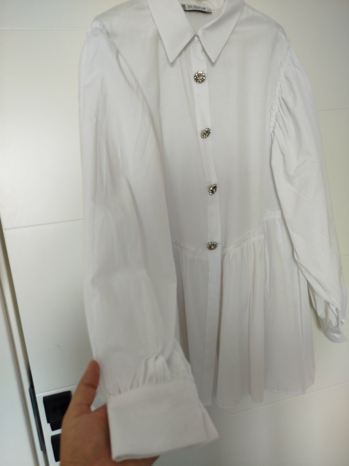 Düğmeli Beyaz Keten Midi Kadın Gömlek - Görsel 2