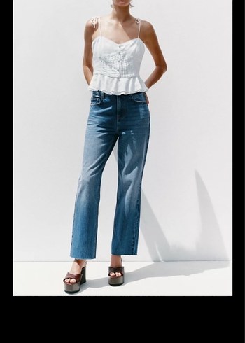 Düz Kesim Midi Mavi Denim Kadın Jean