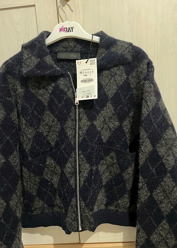 Zara Gri Desenli Kadın Bomber Ceket
