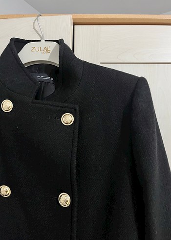 Zara Düğmeli Siyah Midi Kadın Kaban