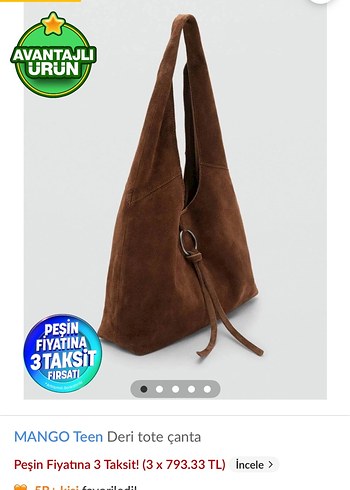 Mango MANGO Teen Kahverengi Süet Tote Çanta