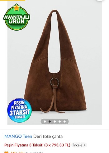 MANGO Teen Kahverengi Süet Tote Çanta