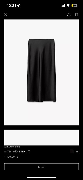 Zara saten etek