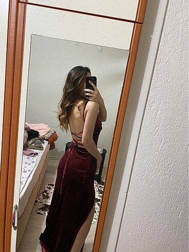 s Beden Bordo Kadife Gece Elbise Abiye