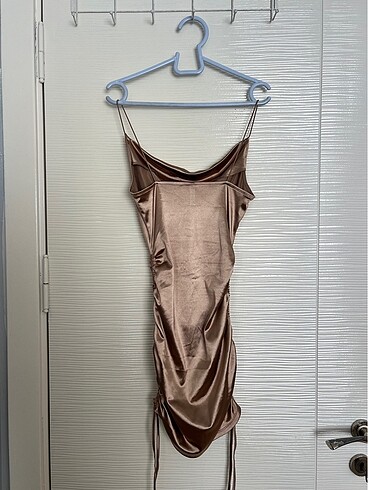 xs Beden H&M gold saten mini elbise