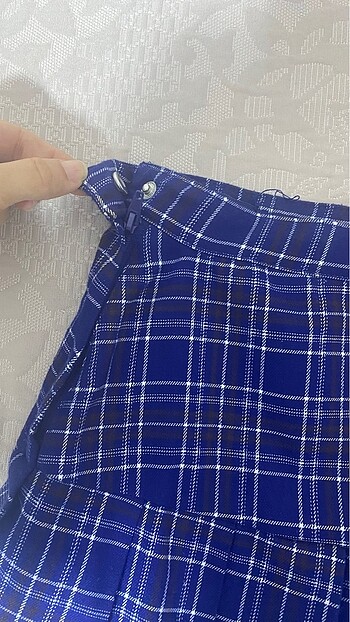 xs Beden mavi Renk H&m pileli mavi ekose etek