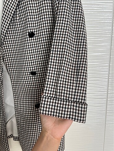 s Beden Kareli siyah beyaz blazer ceket