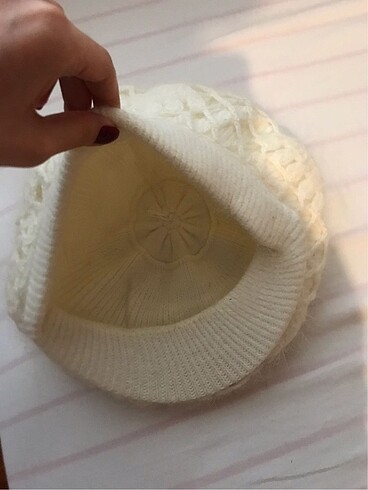 Y2k Beyaz Dantelli Örgü Kasket Şapka Bere - Görsel 4