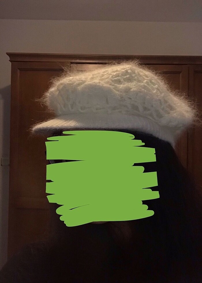 Y2k Beyaz Dantelli Örgü Kasket Şapka Bere - Görsel 3