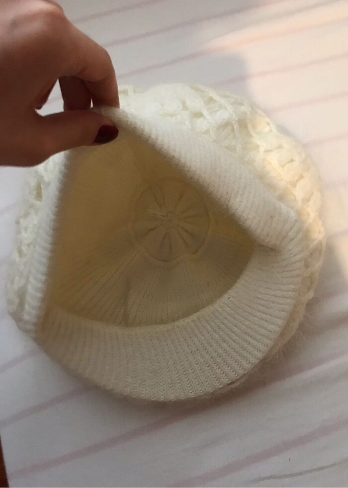 Y2k Beyaz Dantelli Örgü Kasket Şapka Bere - Görsel 4