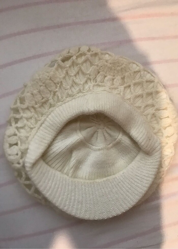 Y2k Beyaz Dantelli Örgü Kasket Şapka Bere - Görsel 5
