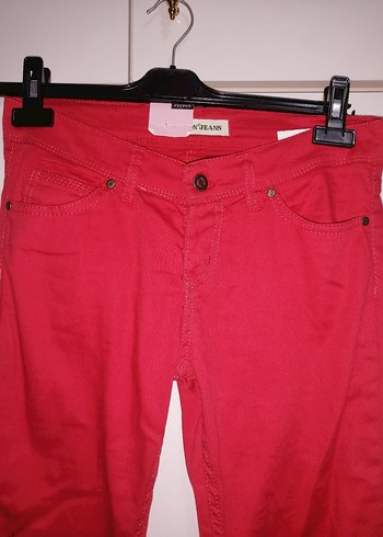Diğer Düğmeli Kırmızı Kadın Denim Pantolon