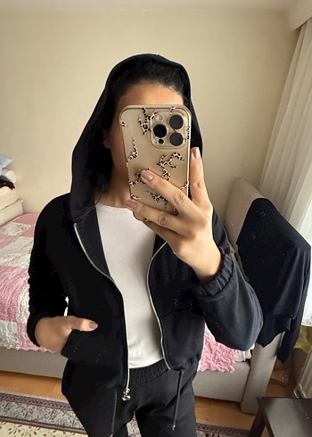 Siyah Kapüşonlu Fermuarlı Kadın Ceket - Görsel 3