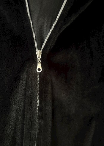 Siyah Peluş Kapüşonlu Kadın Ceket - Görsel 3