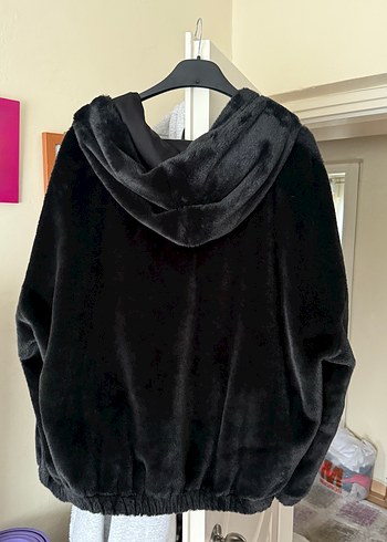 Siyah Peluş Kapüşonlu Kadın Ceket - Görsel 2