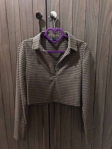 xs Beden kahverengi Renk Zara -kazayağı desenli bluz