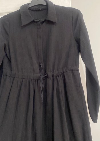 Siyah Uzun Kollu Pilili Keten Elbise - Görsel 5