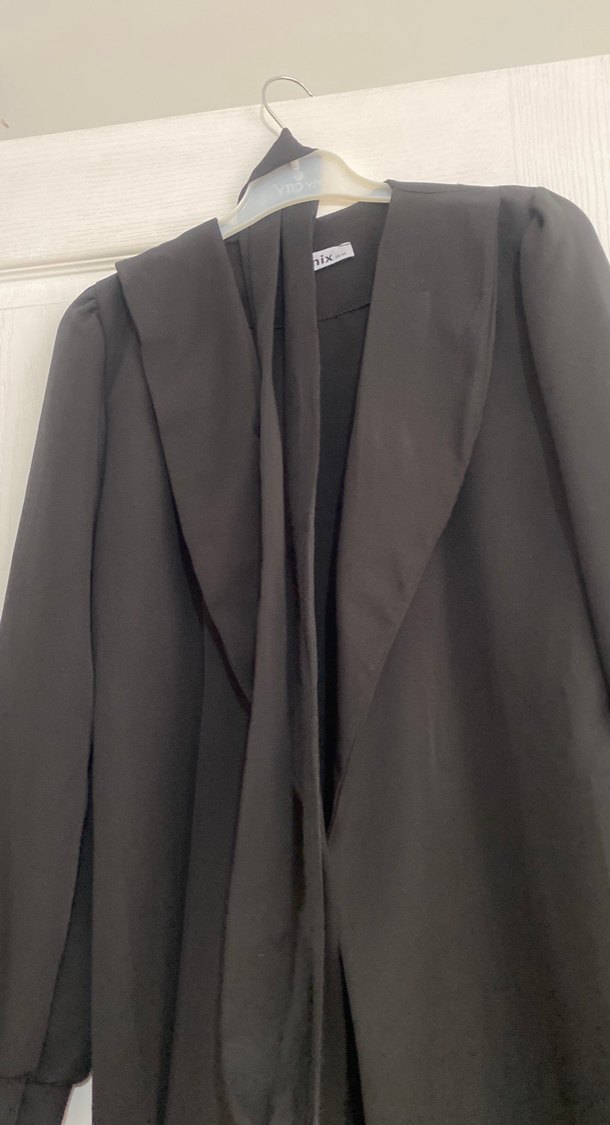 Siyah Kadın Uzun Silky ceket kimono - Görsel 5