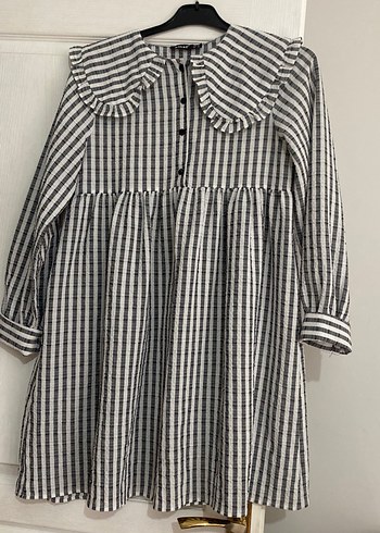 Gri Çizgili Pilili Midi Keten Tunik - Görsel 6