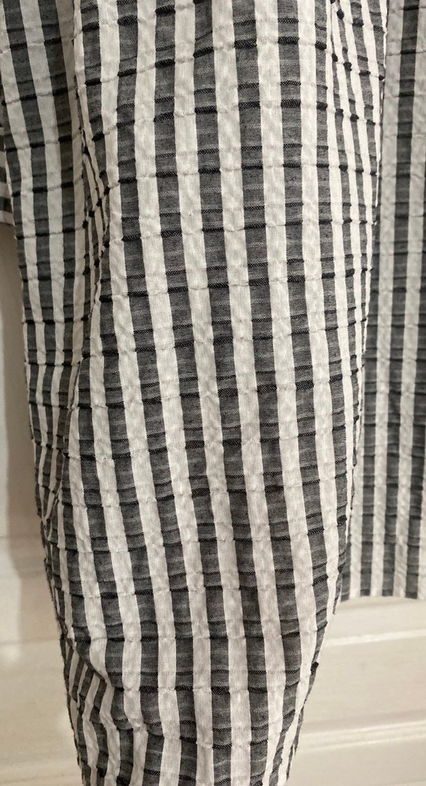 Gri Çizgili Pilili Midi Keten Tunik - Görsel 2