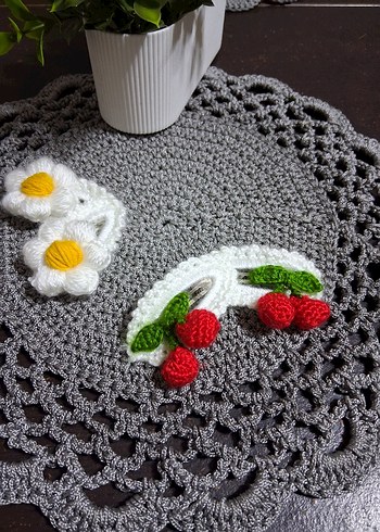 Renkli Nakışlı Örgü Çocuk Saç Tokaları - Görsel 3