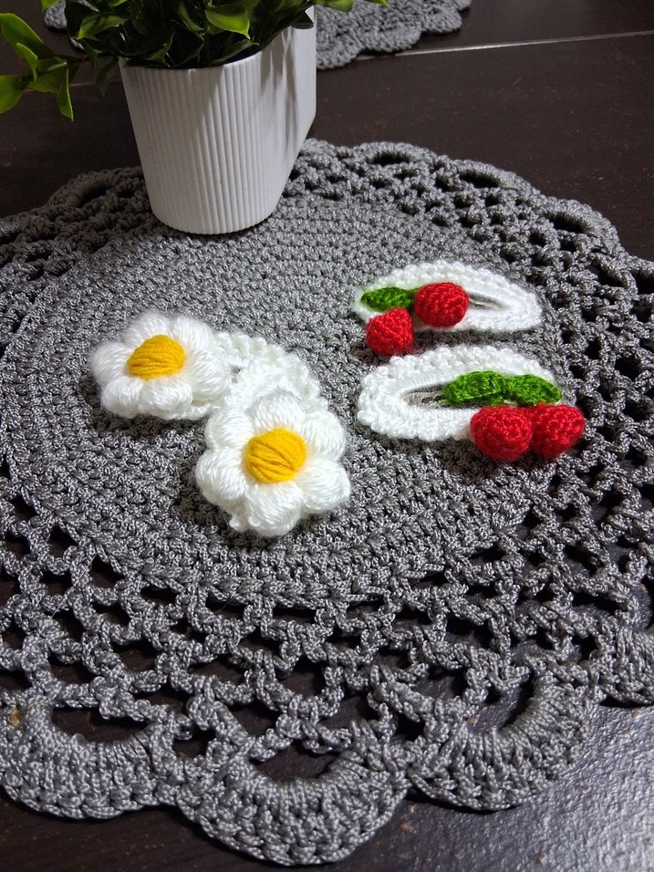 Renkli Nakışlı Örgü Çocuk Saç Tokaları - Görsel 2