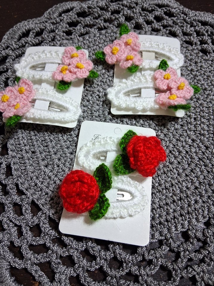 Renkli Çiçekli Dantel Çocuk Toka Seti - Görsel 2