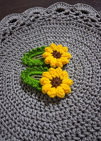 Renkli Örgü Ayçiçeği Çocuk Toka Seti - Görsel 3