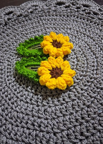 Renkli Örgü Ayçiçeği Çocuk Toka Seti - Görsel 2