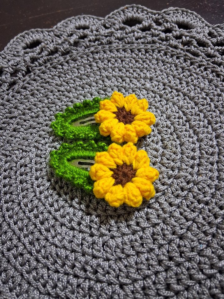 Renkli Örgü Ayçiçeği Çocuk Toka Seti - Görsel 3